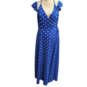 Premier Amour Maxi Womens Sleeveless Dress Sz 14 Polka Dot Ruffle Faux Wrap